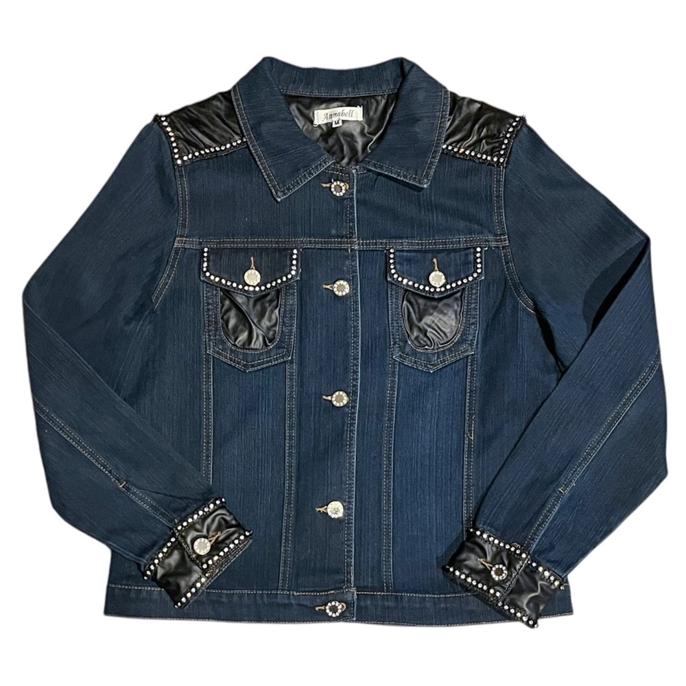 Annabell Leather Detailed Rhinestone Studded Jacket